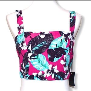 NBD x NAVEN Twins Pink Black Tropical Floral Bandeau Crop Top Small